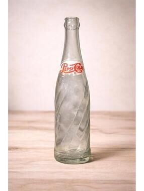 Pepsi-Cola 1967 Clear Swirl Glass ACL Soda Bottle, 2.25x9”